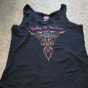 Harley-Davidson Black Women's Tank with Flame & Wing Graphic
